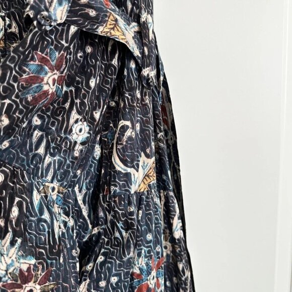 ULLA JOHNSON Mariam Floral Tie-Strap Sleeveless Midi Dress in Navy Multi Size 2 - Picture 11 of 12